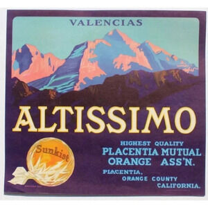 Vintage ALTISSIMO Sunkist Valencias Oranges Fruit Crate Label NOS